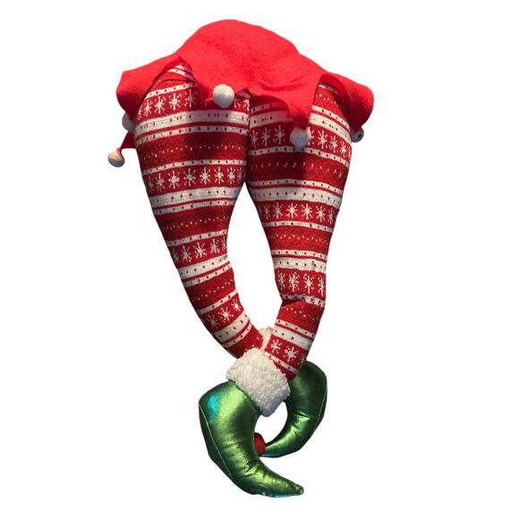 Red and White Striped Elf Legs with Green Shoes Christmas Decoration - Picture 1 of 5